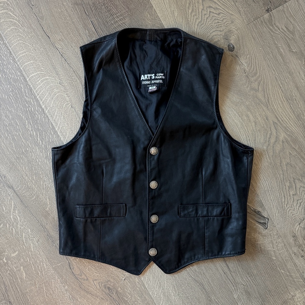Vintage Art’s Riding Apparel Black Leather Vest for Men